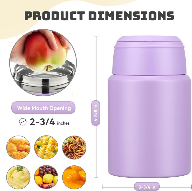 Haweek Soup Thermo for Hot Food Kids 16oz Insulated Food Jar Leakproof Thermo Lunch Container for Kids Wide-Mouth Stainless Steel Lunch Box for School with Handle Folding Spoon(3+)​ - Image 3